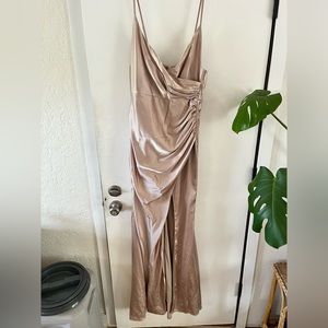 Champagne Colored Satin Bridesmaid Dress